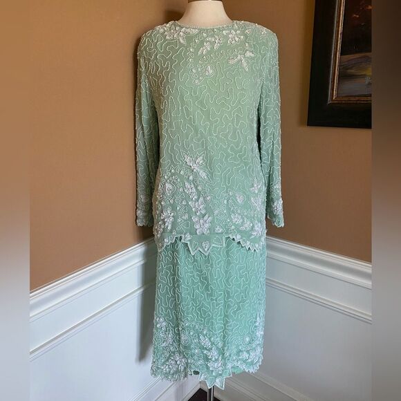 Scala Vintage Silk Beaded Dress Set NWT RARE L - Picture 3 of 8